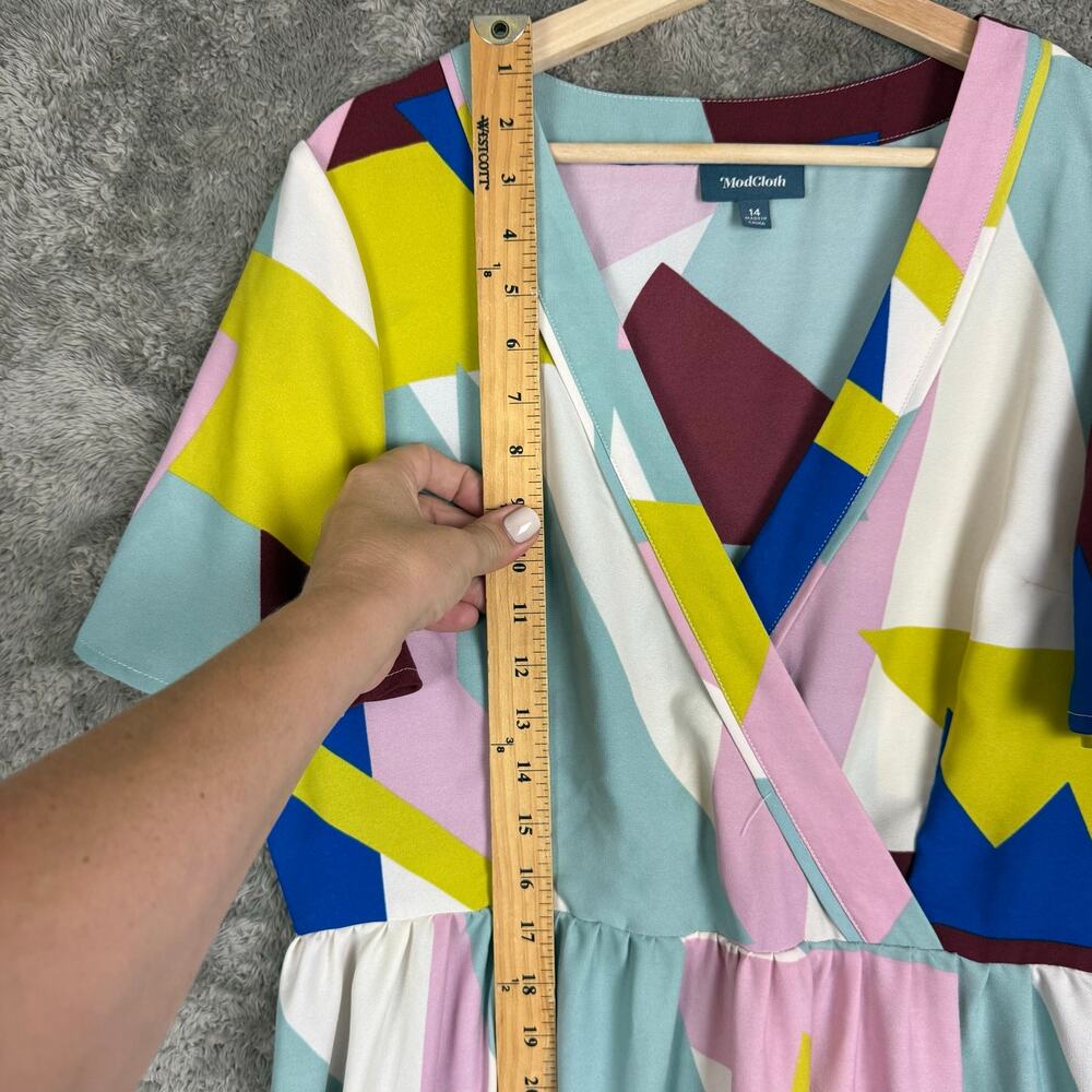 ModCloth Your Time To Shine Geometric Print ColorBlock Maxi Dress 14 Tie Waist - Picture 10 of 10